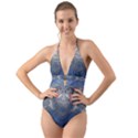 Blue Swirls and Spirals Halter Cut-Out One Piece Swimsuit View1