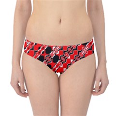 Abstract Red Black Checkered Hipster Bikini Bottoms by SpinnyChairDesigns