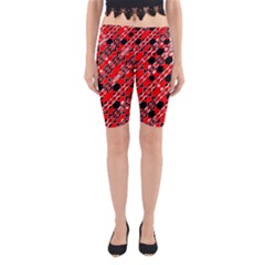 Abstract Red Black Checkered Yoga Cropped Leggings by SpinnyChairDesigns