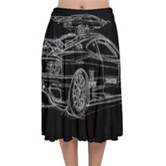 6-white-line-black-background-classic-car-original-handmade-drawing-pablo-franchi Velvet Flared Midi Skirt by blackdaisy