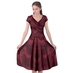 Burgundy Wine Swirls Cap Sleeve Wrap Front Dress by SpinnyChairDesigns