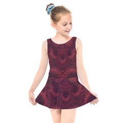 Burgundy Wine Swirls Kids  Skater Dress Swimsuit by SpinnyChairDesigns