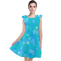 Aqua Blue Floral Print Tie Up Tunic Dress by SpinnyChairDesigns