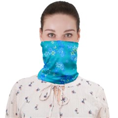 Aqua Blue Floral Print Face Covering Bandana (adult) by SpinnyChairDesigns