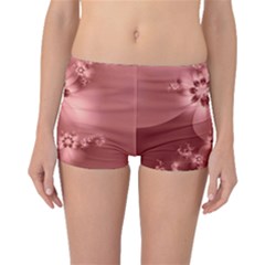 Coral Pink Floral Print Boyleg Bikini Bottoms by SpinnyChairDesigns