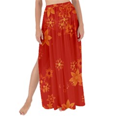 Orange Red Floral Print Maxi Chiffon Tie-up Sarong by SpinnyChairDesigns