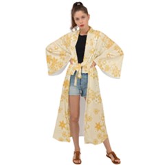 Yellow Flowers Floral Print Maxi Kimono by SpinnyChairDesigns