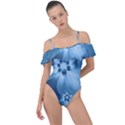 Steel Blue Flowers Frill Detail One Piece Swimsuit View1