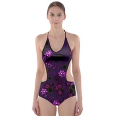 Purple Flowers Cut-out One Piece Swimsuit by SpinnyChairDesigns