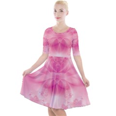 Pink Floral Pattern Quarter Sleeve A-line Dress by SpinnyChairDesigns