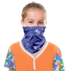 Slate Blue With White Flowers Face Covering Bandana (kids) by SpinnyChairDesigns