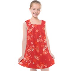 Red And White Flowers Kids  Cross Back Dress by SpinnyChairDesigns