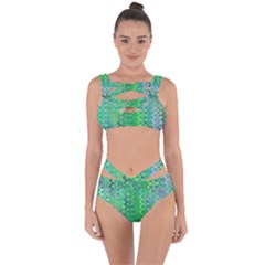 Boho Green Floral Print Bandaged Up Bikini Set  by SpinnyChairDesigns