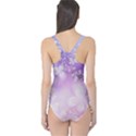 White Purple Floral Print One Piece Swimsuit View2