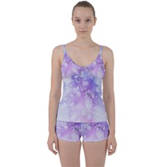 White Purple Floral Print Tie Front Two Piece Tankini by SpinnyChairDesigns