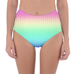 Rainbow Floral Ombre Print Reversible High-waist Bikini Bottoms by SpinnyChairDesigns