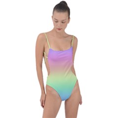 Pastel Rainbow Ombre Tie Strap One Piece Swimsuit by SpinnyChairDesigns