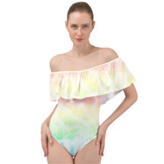 Pastel Rainbow Tie Dye Off Shoulder Velour Bodysuit  by SpinnyChairDesigns