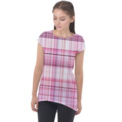 Pink Madras Plaid Cap Sleeve High Low Top by SpinnyChairDesigns