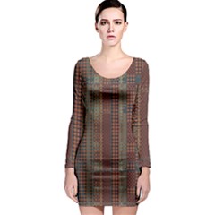 Rust Brown Grunge Plaid Long Sleeve Bodycon Dress by SpinnyChairDesigns