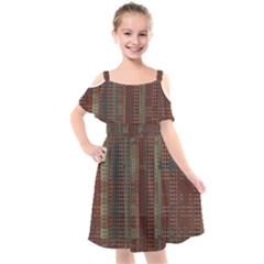 Rust Brown Grunge Plaid Kids  Cut Out Shoulders Chiffon Dress by SpinnyChairDesigns