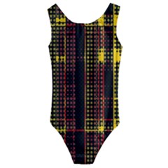 Red Yellow Black Punk Plaid Kids  Cut-out Back One Piece Swimsuit by SpinnyChairDesigns