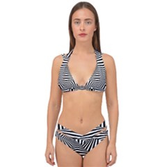 Black And White Stripes Double Strap Halter Bikini Set by SpinnyChairDesigns