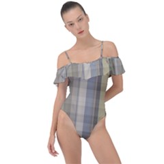 Beige Tan Madras Plaid Frill Detail One Piece Swimsuit by SpinnyChairDesigns