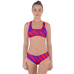 Geometric Blocks, Blue And Red Triangles, Abstract Pattern Criss Cross Bikini Set by Casemiro