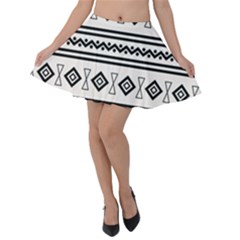 Black And White Aztec Velvet Skater Skirt by tmsartbazaar