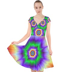 Psychedelic Big Bang Cap Sleeve Front Wrap Midi Dress by Filthyphil
