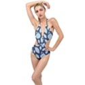 Orchard Fruits in Blue Plunging Cut Out Swimsuit View1