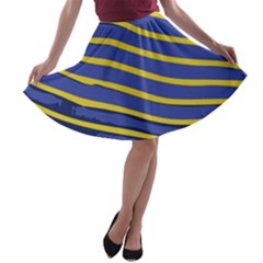 Yellow Blue Stripped Fish A-line Skater Skirt by LoolyElzayat