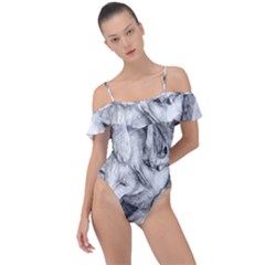 Cat Drawing Art Frill Detail One Piece Swimsuit by HermanTelo