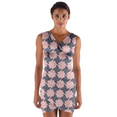Retro Pink And Grey Pattern Wrap Front Bodycon Dress