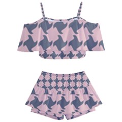 Retro Pink And Grey Pattern Kids  Off Shoulder Skirt Bikini by MooMoosMumma