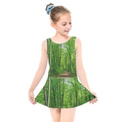 In The Forest The Fullness Of Spring, Green, Kids  Skater Dress Swimsuit by MartinsMysteriousPhotographerShop