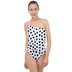 Black And White Seamless Cheetah Spots White Classic One Shoulder Swimsuit by LoolyElzayat