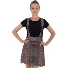 Brown Alligator Leather Skin Velvet Suspender Skater Skirt by LoolyElzayat