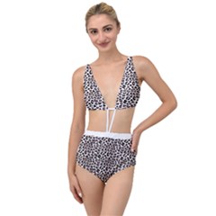 3d Leopard Print Black Brown White Tied Up Two Piece Swimsuit by LoolyElzayat