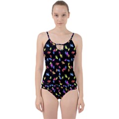 Multicolored Hands Silhouette Motif Design Cut Out Top Tankini Set by dflcprintsclothing