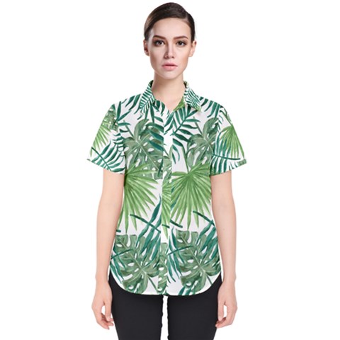 Green Tropical Leaves Women s Short Sleeve Shirt by goljakoff