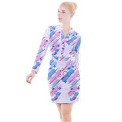 Abstract Geometric Pattern  Button Long Sleeve Dress by brightlightarts