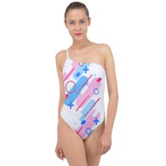 Abstract Geometric Pattern  Classic One Shoulder Swimsuit by brightlightarts