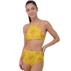 Abstract Yellow Floral Pattern High Waist Tankini Set by brightlightarts