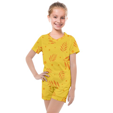 Abstract Yellow Floral Pattern Kids  Mesh Tee And Shorts Set by brightlightarts