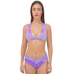 Abstract Floral Leaves Pattern Double Strap Halter Bikini Set by brightlightarts