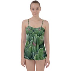 Green Cactus Babydoll Tankini Set by Sparkle