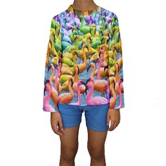 Rainbow Flamingos Kids  Long Sleeve Swimwear by Sparkle