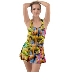 Rainbow Flamingos Ruffle Top Dress Swimsuit by Sparkle